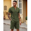 image:imageCOOFANDY Mens 2 Pieces Outfits Casual Quarter Zip Polo T Shirt and Shorts Set Athletic Jogging Summer TracksuitArmy Green