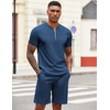 image:imageCOOFANDY Mens 2 Pieces Outfits Casual Quarter Zip Polo T Shirt and Shorts Set Athletic Jogging Summer TracksuitBlue