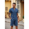 image:imageCOOFANDY Mens 2 Pieces Outfits Casual Quarter Zip Polo T Shirt and Shorts Set Athletic Jogging Summer TracksuitBlue