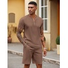 image:imageCOOFANDY Mens 2 Pieces Outfits Casual Quarter Zip Polo T Shirt and Shorts Set Athletic Jogging Summer TracksuitBrown