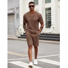 image:imageCOOFANDY Mens 2 Pieces Outfits Casual Quarter Zip Polo T Shirt and Shorts Set Athletic Jogging Summer TracksuitBrown