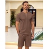 image:imageCOOFANDY Mens 2 Pieces Outfits Casual Quarter Zip Polo T Shirt and Shorts Set Athletic Jogging Summer TracksuitBrown