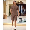 image:imageCOOFANDY Mens 2 Pieces Outfits Casual Quarter Zip Polo T Shirt and Shorts Set Athletic Jogging Summer TracksuitBrown