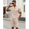image:imageCOOFANDY Mens 2 Pieces Outfits Casual Quarter Zip Polo T Shirt and Shorts Set Athletic Jogging Summer TracksuitChampagne