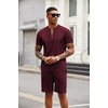 image:imageCOOFANDY Mens 2 Pieces Outfits Casual Quarter Zip Polo T Shirt and Shorts Set Athletic Jogging Summer TracksuitDate Red