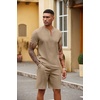 image:imageCOOFANDY Mens 2 Pieces Outfits Casual Quarter Zip Polo T Shirt and Shorts Set Athletic Jogging Summer TracksuitKhaki