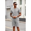 image:imageCOOFANDY Mens 2 Pieces Outfits Casual Quarter Zip Polo T Shirt and Shorts Set Athletic Jogging Summer TracksuitLight Grey