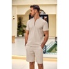 image:imageCOOFANDY Mens 2 Pieces Outfits Casual Quarter Zip Polo T Shirt and Shorts Set Athletic Jogging Summer TracksuitLight Khaki