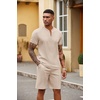 image:imageCOOFANDY Mens 2 Pieces Outfits Casual Quarter Zip Polo T Shirt and Shorts Set Athletic Jogging Summer TracksuitLight Khaki