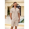 image:imageCOOFANDY Mens 2 Pieces Outfits Casual Quarter Zip Polo T Shirt and Shorts Set Athletic Jogging Summer TracksuitLight Khaki