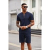 image:imageCOOFANDY Mens 2 Pieces Outfits Casual Quarter Zip Polo T Shirt and Shorts Set Athletic Jogging Summer TracksuitNavy Blue
