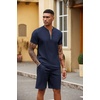 image:imageCOOFANDY Mens 2 Pieces Outfits Casual Quarter Zip Polo T Shirt and Shorts Set Athletic Jogging Summer TracksuitNavy Blue