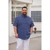 image:imageCOOFANDY Mens Big and Tall Shirts Short Sleeve Casual Button Down Plaid Shirt Wrinkle Free Dress Shirt with PocketDark Navywhite