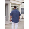 image:imageCOOFANDY Mens Big and Tall Shirts Short Sleeve Casual Button Down Plaid Shirt Wrinkle Free Dress Shirt with PocketDark Navywhite