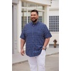 image:imageCOOFANDY Mens Big and Tall Shirts Short Sleeve Casual Button Down Plaid Shirt Wrinkle Free Dress Shirt with PocketDark Navywhite
