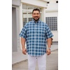 image:imageCOOFANDY Mens Big and Tall Shirts Short Sleeve Casual Button Down Plaid Shirt Wrinkle Free Dress Shirt with PocketGrey Bluewhite