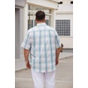 image:imageCOOFANDY Mens Big and Tall Shirts Short Sleeve Casual Button Down Plaid Shirt Wrinkle Free Dress Shirt with PocketWhiteblue
