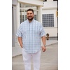 image:imageCOOFANDY Mens Big and Tall Shirts Short Sleeve Casual Button Down Plaid Shirt Wrinkle Free Dress Shirt with PocketWhitenavy