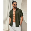 image:imageCOOFANDY Mens Button Down Shirt Short Sleeve Casual Shirts Linen Textured Summer Beach ShirtsArmy Green