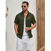 image:imageCOOFANDY Mens Button Down Shirt Short Sleeve Casual Shirts Linen Textured Summer Beach ShirtsArmy Green
