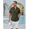image:imageCOOFANDY Mens Button Down Shirt Short Sleeve Casual Shirts Linen Textured Summer Beach ShirtsArmy Green