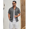 image:imageCOOFANDY Mens Button Down Shirt Short Sleeve Casual Shirts Linen Textured Summer Beach ShirtsDark Grey
