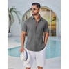 image:imageCOOFANDY Mens Button Down Shirt Short Sleeve Casual Shirts Linen Textured Summer Beach ShirtsDark Grey
