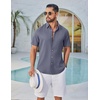 image:imageCOOFANDY Mens Button Down Shirt Short Sleeve Casual Shirts Linen Textured Summer Beach ShirtsGrey Blue