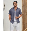 image:imageCOOFANDY Mens Button Down Shirt Short Sleeve Casual Shirts Linen Textured Summer Beach ShirtsGrey Blue