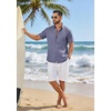image:imageCOOFANDY Mens Button Down Shirt Short Sleeve Casual Shirts Linen Textured Summer Beach ShirtsGrey Blue
