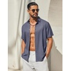 image:imageCOOFANDY Mens Button Down Shirt Short Sleeve Casual Shirts Linen Textured Summer Beach ShirtsGrey Blue