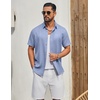 image:imageCOOFANDY Mens Button Down Shirt Short Sleeve Casual Shirts Linen Textured Summer Beach ShirtsLight Blue