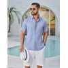 image:imageCOOFANDY Mens Button Down Shirt Short Sleeve Casual Shirts Linen Textured Summer Beach ShirtsLight Blue