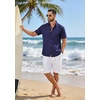 image:imageCOOFANDY Mens Button Down Shirt Short Sleeve Casual Shirts Linen Textured Summer Beach ShirtsNavy Blue
