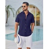 image:imageCOOFANDY Mens Button Down Shirt Short Sleeve Casual Shirts Linen Textured Summer Beach ShirtsNavy Blue
