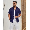 image:imageCOOFANDY Mens Button Down Shirt Short Sleeve Casual Shirts Linen Textured Summer Beach ShirtsNavy Blue