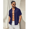 image:imageCOOFANDY Mens Button Down Shirt Short Sleeve Casual Shirts Linen Textured Summer Beach ShirtsNavy Blue