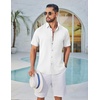 image:imageCOOFANDY Mens Button Down Shirt Short Sleeve Casual Shirts Linen Textured Summer Beach ShirtsWhite
