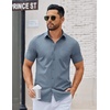 image:imageCOOFANDY Mens Button Down Shirts Short Sleeve Casual Dress Shirts Untucked Summer Shirt with PocketGrey Blue