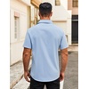 image:imageCOOFANDY Mens Button Down Shirts Short Sleeve Casual Dress Shirts Untucked Summer Shirt with PocketLight Blue