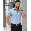 image:imageCOOFANDY Mens Button Down Shirts Short Sleeve Casual Dress Shirts Untucked Summer Shirt with PocketLight Blue