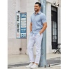 image:imageCOOFANDY Mens Button Down Shirts Short Sleeve Casual Dress Shirts Untucked Summer Shirt with PocketLight Blue