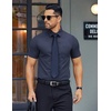 image:imageCOOFANDY Mens Button Down Shirts Short Sleeve Casual Dress Shirts Untucked Summer Shirt with PocketNavy Blue