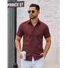 image:imageCOOFANDY Mens Button Down Shirts Short Sleeve Casual Dress Shirts Untucked Summer Shirt with PocketWine Red