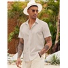 image:imageCOOFANDY Mens Button Down Short Sleeve Beach Shirts Casual Summer Button Up Cruise Vacation Linen ShirtChampagne