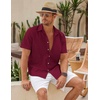 image:imageCOOFANDY Mens Button Down Short Sleeve Beach Shirts Casual Summer Button Up Cruise Vacation Linen ShirtCrimson