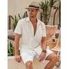 image:imageCOOFANDY Mens Button Down Short Sleeve Beach Shirts Casual Summer Button Up Cruise Vacation Linen ShirtLight Khaki