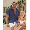 image:imageCOOFANDY Mens Button Down Short Sleeve Beach Shirts Casual Summer Button Up Cruise Vacation Linen ShirtNavy Blue