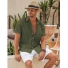 image:imageCOOFANDY Mens Button Down Short Sleeve Beach Shirts Casual Summer Button Up Cruise Vacation Linen ShirtOlive Green