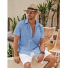 image:imageCOOFANDY Mens Button Down Short Sleeve Beach Shirts Casual Summer Button Up Cruise Vacation Linen ShirtSky Blue